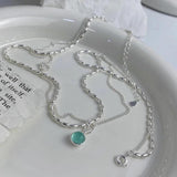 925 Silver Green Crystal Double Layer Necklace for Women