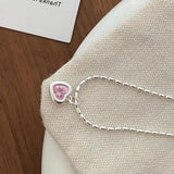 925 Silver Pink Heart Necklace for Women