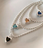 925 Silver Pink Heart Necklace for Women