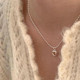 925 Silver Pink Heart Necklace for Women