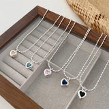 925 Silver Pink Heart Necklace for Women