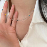 925 Silver Rainbow Ball Necklace for Women's Collar Chain Jewelry
