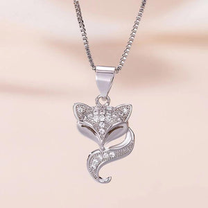 925 Silver Chain Necklace Rose Zircon Fox Pendant Women Jewelry