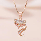 925 Silver Chain Necklace Rose Zircon Fox Pendant Women Jewelry