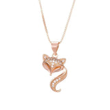925 Silver Chain Necklace Rose Zircon Fox Pendant Women Jewelry