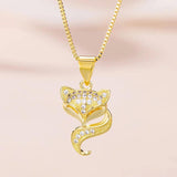 925 Silver Chain Necklace Rose Zircon Fox Pendant Women Jewelry