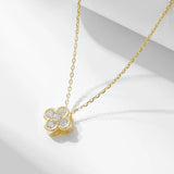 French Bling 4 Leaf Clover Pendant Necklace 925 Sterling Silver CZ Chain Jewelry