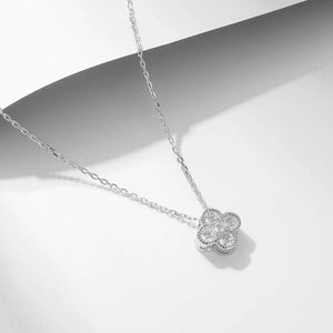French Bling 4 Leaf Clover Pendant Necklace 925 Sterling Silver CZ Chain Jewelry