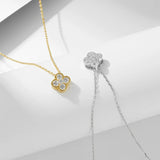 French Bling 4 Leaf Clover Pendant Necklace 925 Sterling Silver CZ Chain Jewelry