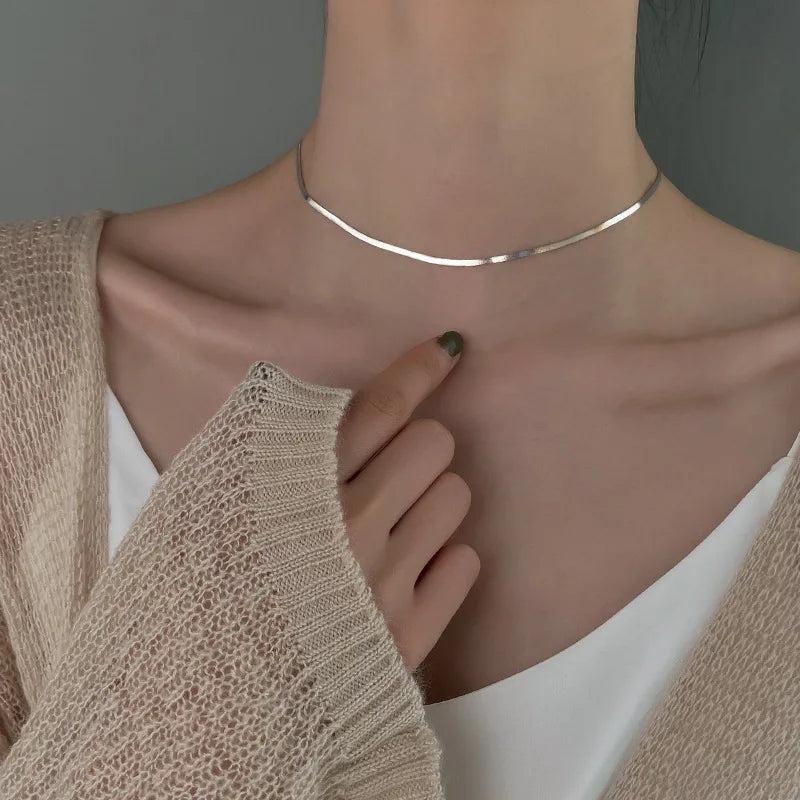 925 Silver Snake Bone Chain Necklace Charm Choker Women Jewelry Gift
