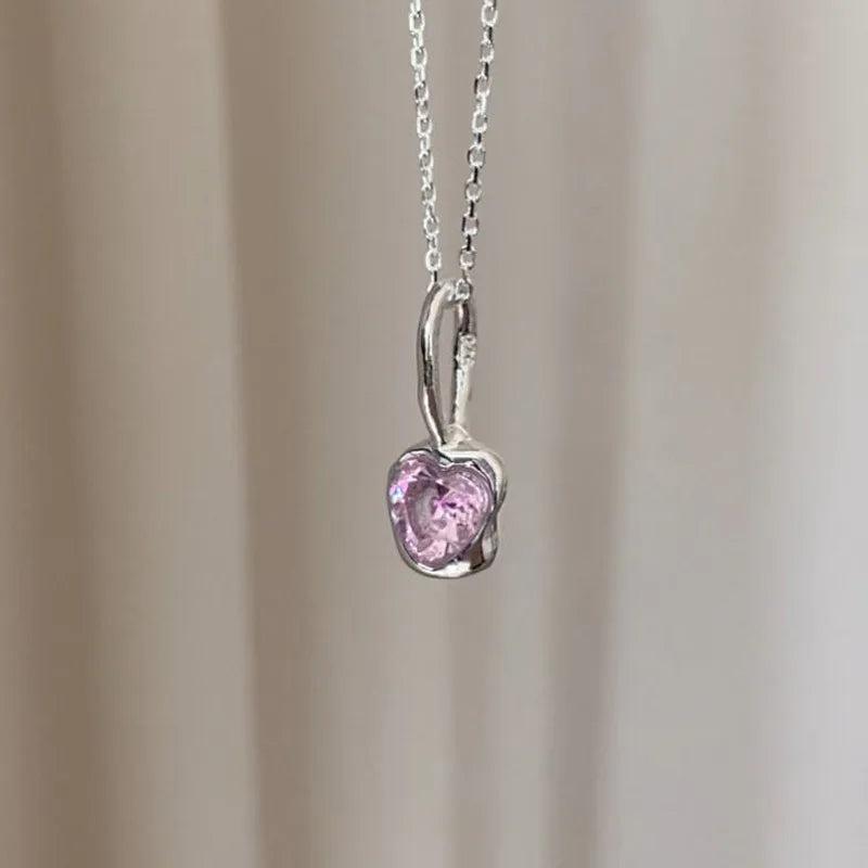 925 Silver Pink Necklace Women's Fine Jewelry Wedding Party Gift