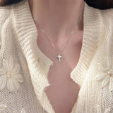 925 Silver Cross Diamond Star Necklace Men Women Vintage Chain