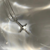 925 Silver Cross Diamond Star Necklace Men Women Vintage Chain