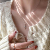 925 Silver Cross Diamond Star Necklace Men Women Vintage Chain