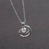 925 Silver Moon Necklace Geometric Shape Pendant Gift For Women