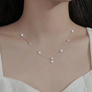 S925 Clover Necklace Four Leaf Choker Pendant Sterling Silver Women's Charm