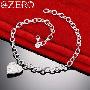 ALIZERO 925 Silver Heart Pendant Chain Necklace Wedding Jewelry Gift