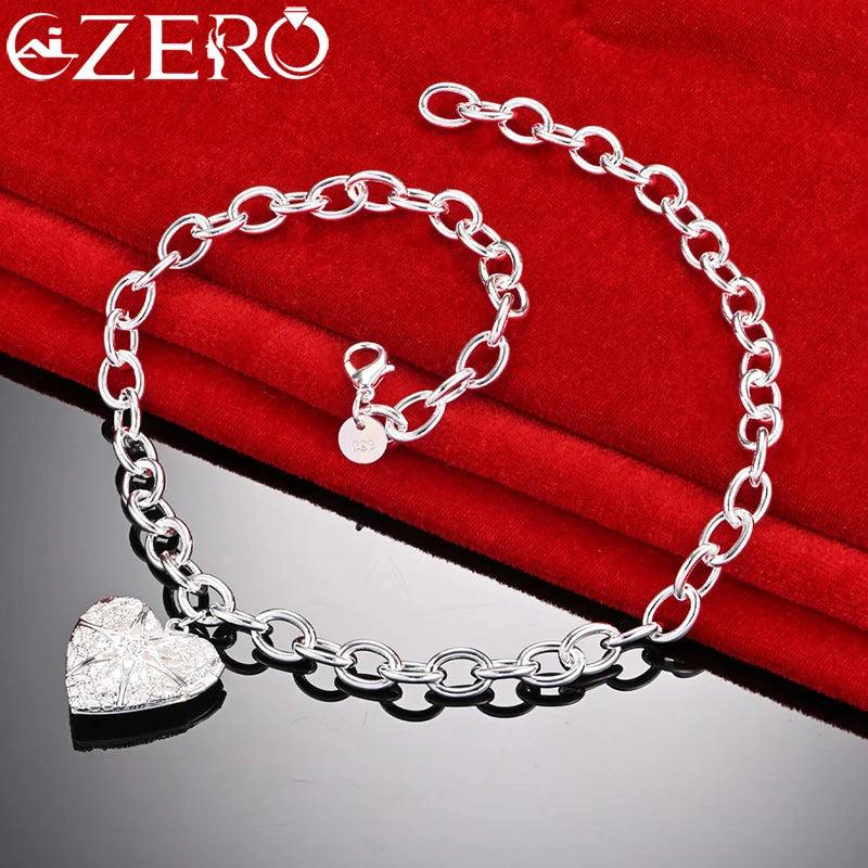 ALIZERO 925 Silver Heart Pendant Chain Necklace Wedding Jewelry Gift