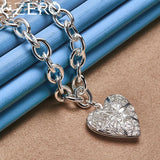 ALIZERO 925 Silver Heart Pendant Chain Necklace Wedding Jewelry Gift