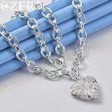 ALIZERO 925 Silver Heart Pendant Chain Necklace Wedding Jewelry Gift