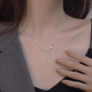925 Silver Leaf Zircon Necklace Women's Fine Jewelry