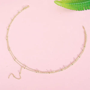 925 Silver Double Layer Bead Pendant Necklace Tassel Clavicle Chain