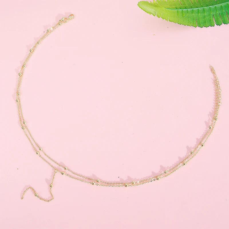 925 Silver Double Layer Bead Pendant Necklace Tassel Clavicle Chain