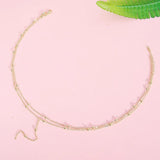 925 Silver Double Layer Bead Pendant Necklace Tassel Clavicle Chain