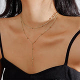 925 Silver Double Layer Bead Pendant Necklace Tassel Clavicle Chain