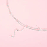 925 Silver Double Layer Bead Pendant Necklace Tassel Clavicle Chain