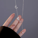 925 Silver Diamond Butterfly Necklace Tassel Chain