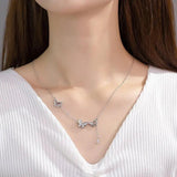 925 Silver Diamond Butterfly Necklace Tassel Chain