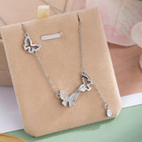 925 Silver Diamond Butterfly Necklace Tassel Chain