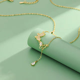 925 Silver Diamond Butterfly Necklace Tassel Chain