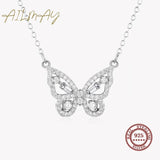 925 Silver Clear Cz Flying Butterfly Necklace for Women Girls