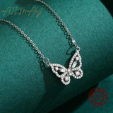 925 Silver Clear Cz Flying Butterfly Necklace for Women Girls