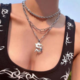 925 Silver Snake Necklace Retro Pendant Sweater Chain for Women