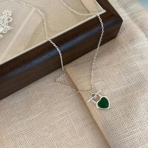 925 Silver Green Agate Heart Necklace for Women Gift