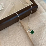 925 Silver Green Agate Heart Necklace for Women Gift