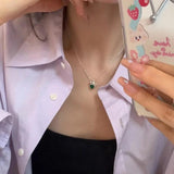 925 Silver Green Agate Heart Necklace for Women Gift