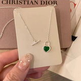925 Silver Green Agate Heart Necklace for Women Gift
