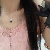 925 Silver Green Agate Heart Necklace for Women Gift