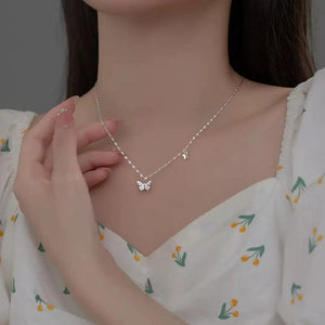 925 Silver Butterfly Necklace Zircon Pendant Women's Chain Jewelry