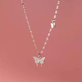 925 Silver Butterfly Necklace Zircon Pendant Women's Chain Jewelry
