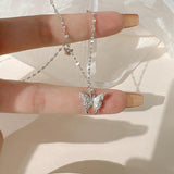925 Silver Butterfly Necklace Zircon Pendant Women's Chain Jewelry