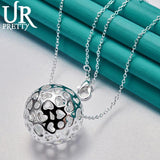 925 Sterling Silver Hollow Ball Pendant Necklace with Snake Chain