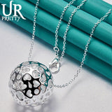 925 Sterling Silver Hollow Ball Pendant Necklace with Snake Chain