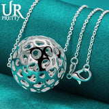 925 Sterling Silver Hollow Ball Pendant Necklace with Snake Chain