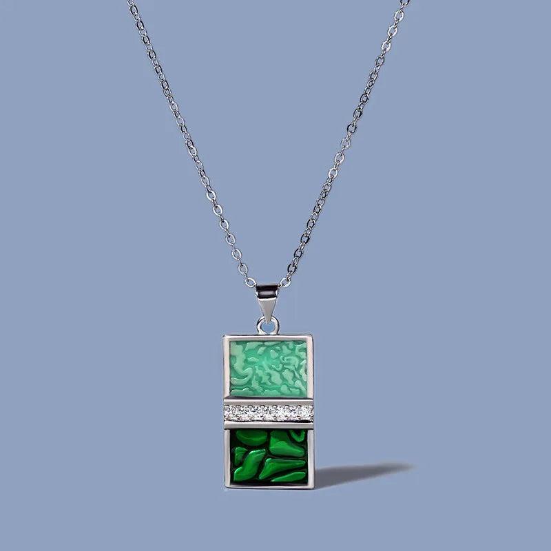 925 Silver Enamel Epoxy Emerald Green Geometric Ladies Necklace