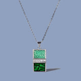 925 Silver Enamel Epoxy Emerald Green Geometric Ladies Necklace